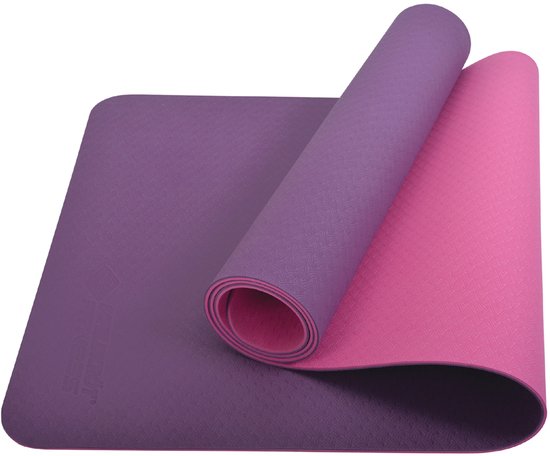 Schildkröt yoga mat fitness tweekleurig violet roze 4mm antislip. van Merkloos