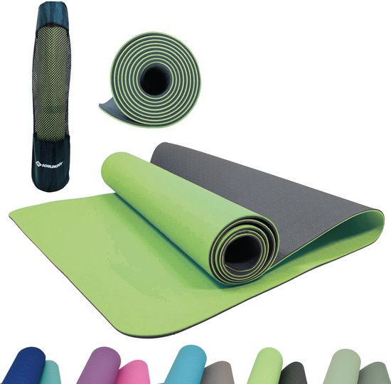 Schildkröt yogamat lime-antraciet 4mm - antislip fitnessmat PVC-vrij.