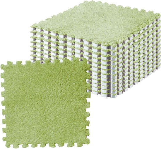 Schuimrubberen matten voor pluche - 10 stuks - zacht en antislip - op maat te snijden - in elkaar te steken - neon groen - voor vloerbescherming