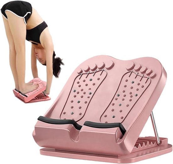 Schuine oefenbank, verstelbare kuitstrekker met magneet, achillespees-strekplank (roze). van Merkloos