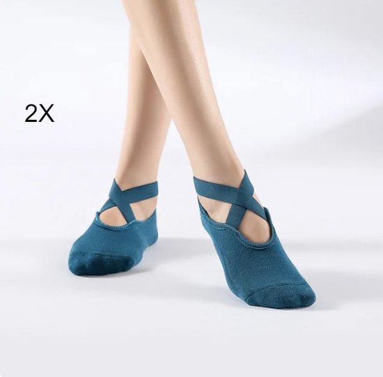 Scoby - 2 x Yoga Sokken met Anti-Slip Grip - Geschikt voor Pilates, Yoga, Ballet en Dans - Yoga Socks - 2 Paar - Blauw van Scoby