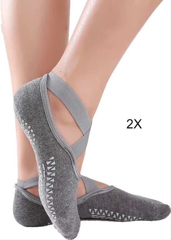Scoby - 2 x Yoga Sokken met Anti-Slip Grip - Geschikt voor Pilates, Yoga, Ballet en Dans - Yoga Socks - 2 Paar - Grijs van Scoby