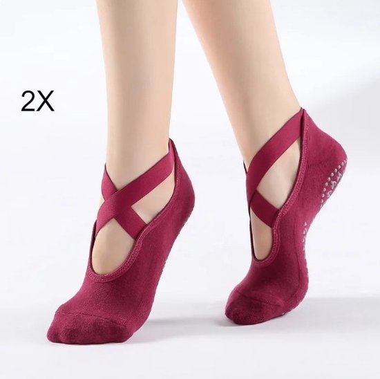 Scoby - 2 x Yoga Sokken met Anti-Slip Grip - Geschikt voor Pilates, Yoga, Ballet en Dans - Yoga Socks - 2 Paar - Rood van Scoby