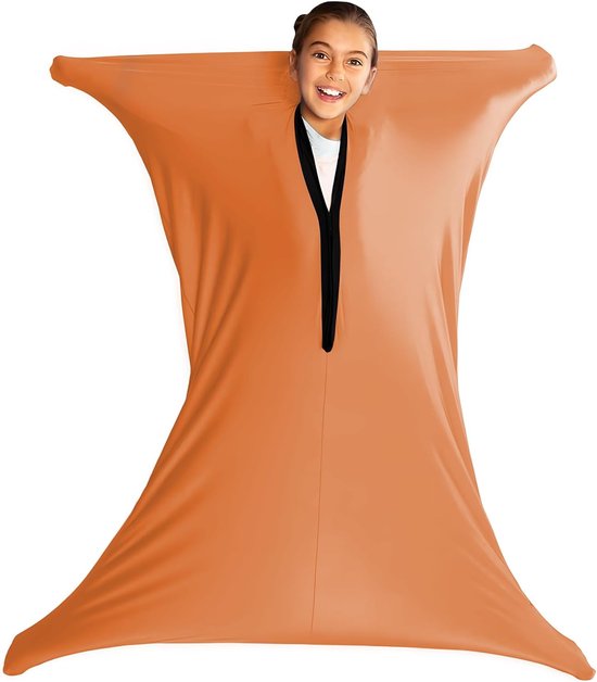 Sensory Body Sock voor kinderen, 119cm x 69cm full-body wrap rekbare body sock om stress te verlichten voor kinderen met autisme, angst (oranje, M/114-137cm) van Merkloos