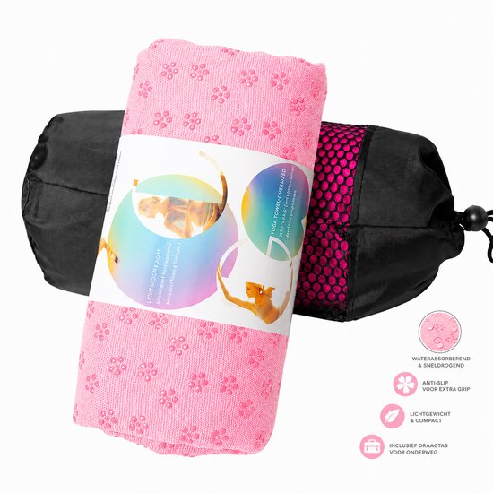 Sercano Antislip Yoga Handdoek 180x82cm - Snelle Drogende Microvezel Antislip Yoga Mat Towel - Inclusief Net Draagtas - Machinewasbaar - Hot Yoga & Vinyasa - Roze