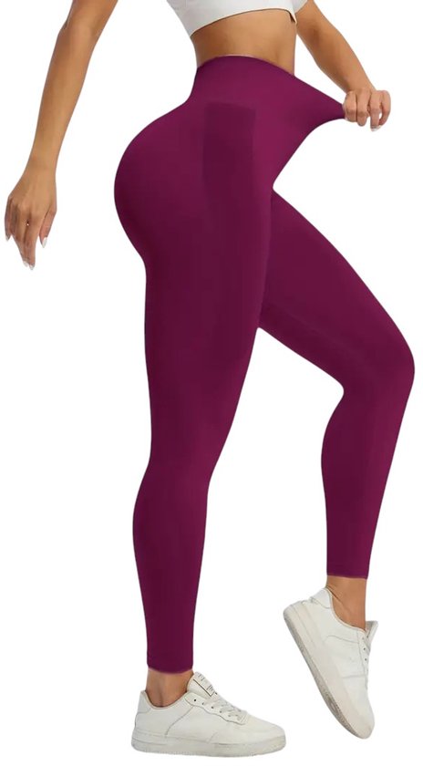 SERENAFIT Sportlegging - Zachte Stof - Super Comfortabel - Elastisch - Hoge Taille - Meerdere Kleuren - Aansluitend - Yoga Broek - Tweede Huid - Ademend - Stretch - Leggings - Met Buikcontrole - Donkerrood - Roodpaars - Burgundy - Maat M van Merkloos