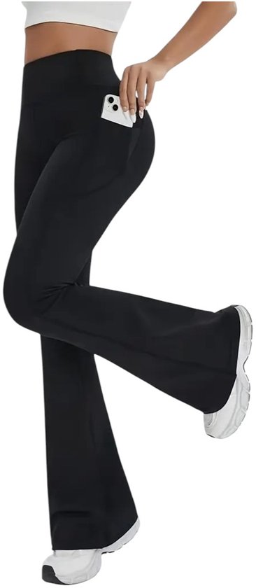 SERENAFLARE Legging - Dames - Flare Pants - Sportlegging - met Zakken - Wijduitlopende Pijpen - Hoge Taille - Comfortabel - Stretchmateriaal - Duurzaam - Stijlvol Design - Zwart - Maat M van SERENAFLARE