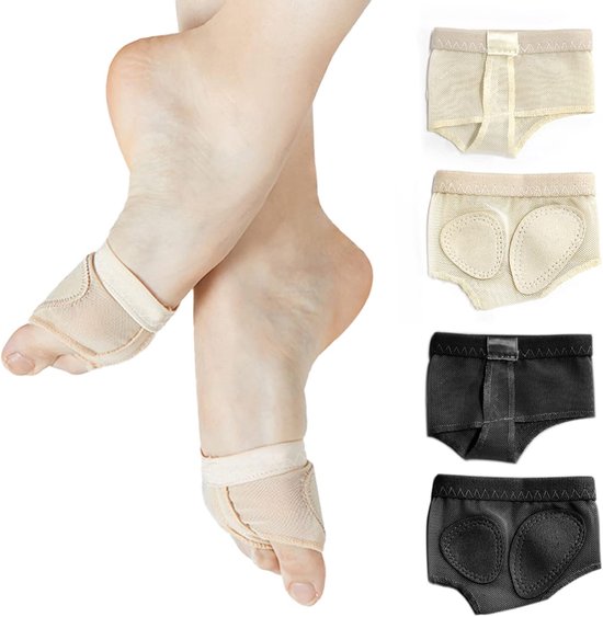Set van 2 balletvoetbandjes, buikbescherming, balletdansschoentjes voor de voorvoet, steunsokken voor de buik en gymnastiek (zwart en Beige)