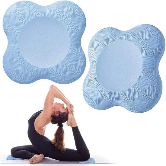 Set van 2 yogaknie- en elleboogbeschermers – van extra dik schuim, geschikt voor knieën, ellebogen, polsen, handpalmen en het hoofd – voor yoga en als knielkussens – uniseks schuimkussens met steun – Blauw van Merkloos
