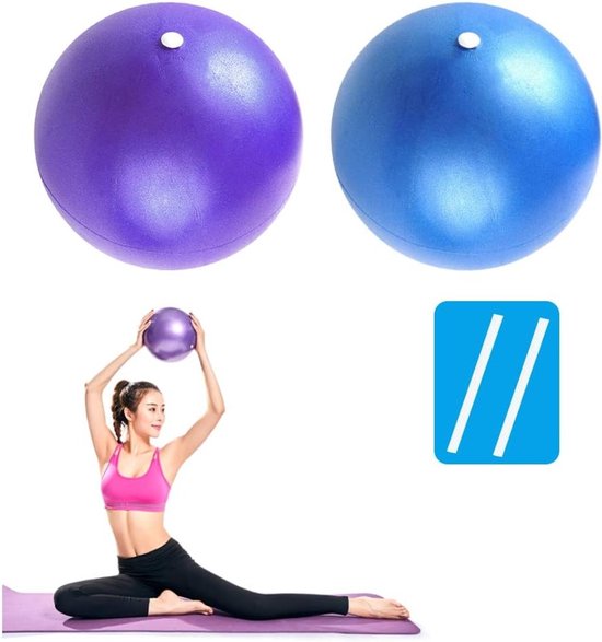 Set van 2 Zachte Pilates Ballen, Antiburst Oefenballen van 23 cm voor Pilates, Yoga en Fysiotherapie Thuis of in de Sportschool, Blauw en Paars