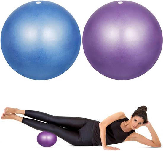 Set van 2 Zachte Pilates Ballen van 9 Inch voor Oefeningen, Yoga, Core Training en Fysiotherapie - Blauw en Paars