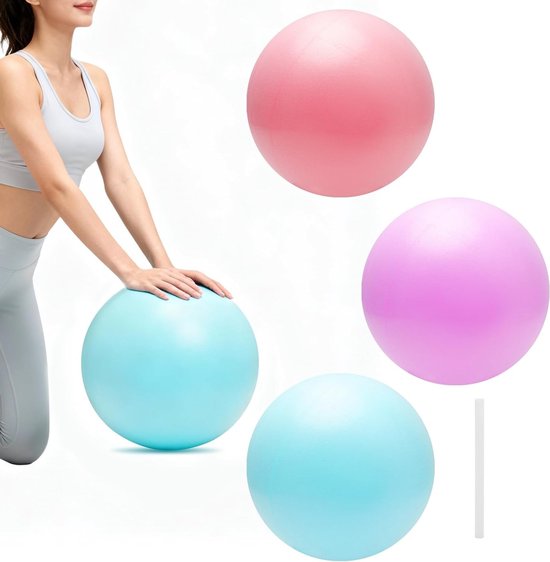 Set van 3 Pilatesballen - Zachte, Antislip en Dikke Gymnastiekballen voor Yoga, Fitness en Thuisgebruik met Pomp