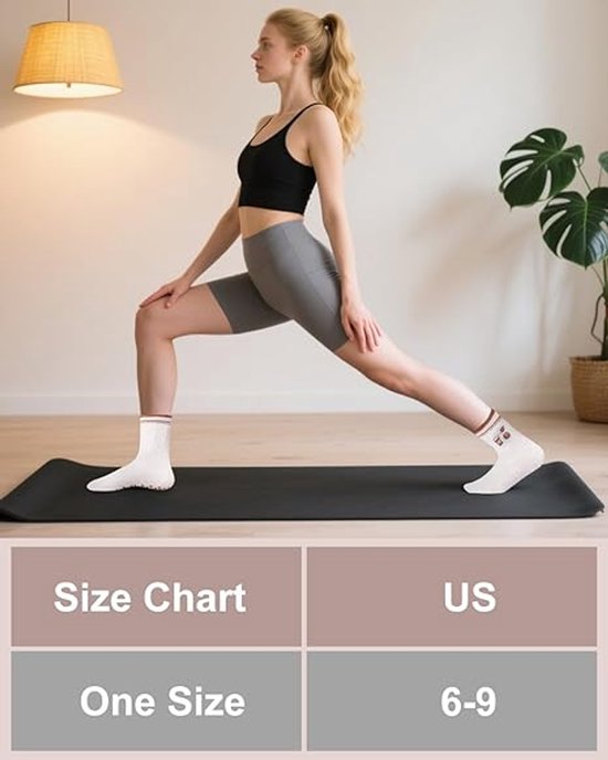 Set van 3 schattige antislip pilates- en yogasokken voor dames, gemaakt van katoen met borduursels, ideaal voor workouts, sport en fitness.