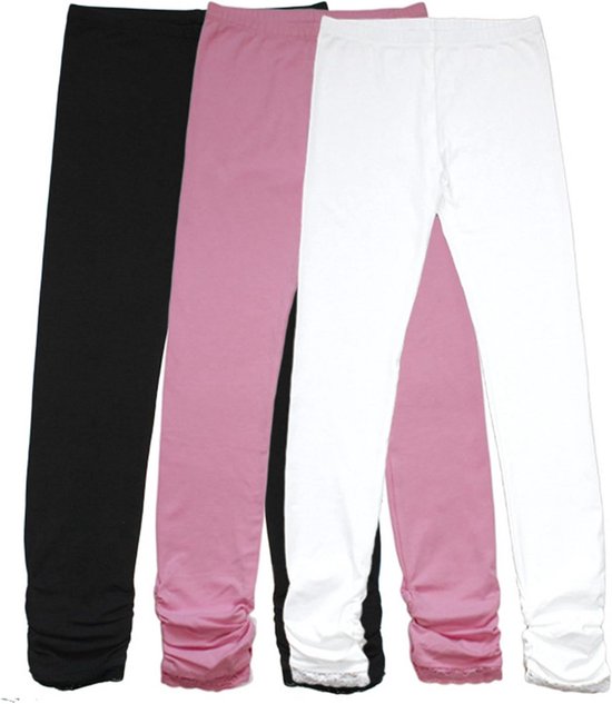 Set van 3 Zachte Katoenen Leggings voor Meisjes - Comfortabele Stretch Broek voor School en Dans