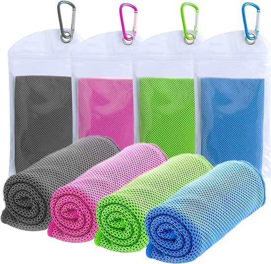 Set van 4 handdoeken voor directe verkoeling, ideaal voor sport, yoga, reizen en kamperen, van microvezel voor optimale absorptie.