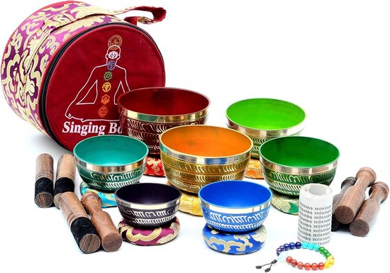 Set van 7 Chakra Klankschalen voor Healing en Meditatie, Handgemaakt in Nepal van Merkloos
