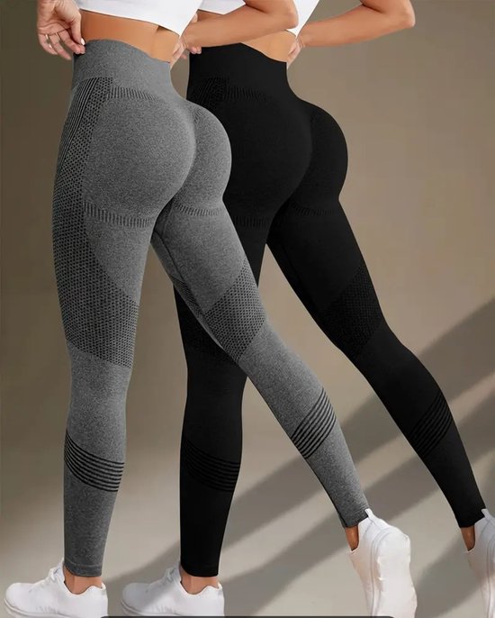 Sexy corrigerende set van 2 sportlegging sportleggings hoog kwaliteit met fijne stretch. Zwart en grijs maat M