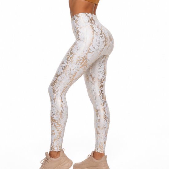 Sexy Design Legging - Wit met Brons - Dames Broek - Sportlegging