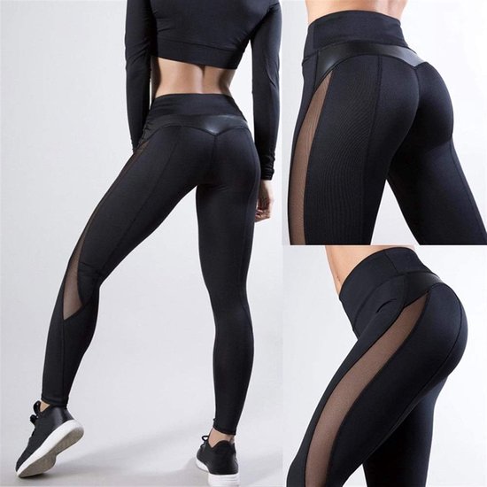 Sexy yoga broek - Sportlegging - Yoga - mesh naadloze - Fitness Gym - Scrunch Butt - Dames Legging - Sportkleding broek - Fashion legging - Broeken - Gym Sports - Legging Fitness Wear - High Waist - zwart - maat L van Merkloos