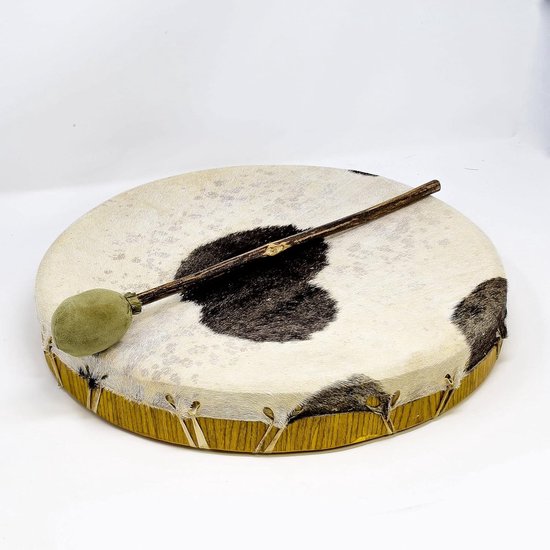 Shaman Drum - Frame Drum - Spirituele Muziek - Met Haren Geitenvel - 40 cm Diameter - Natuurlijk