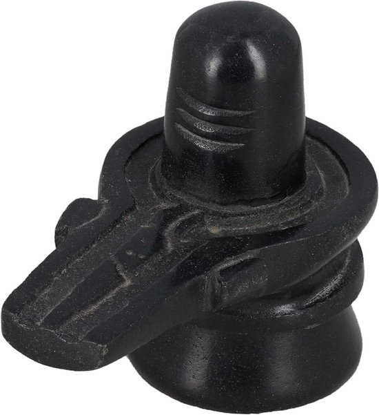 Shiva Lingam Beeld - Shivling Murti - Religieuze Verering - Handgemaakt Marmer - Medium - Zwart