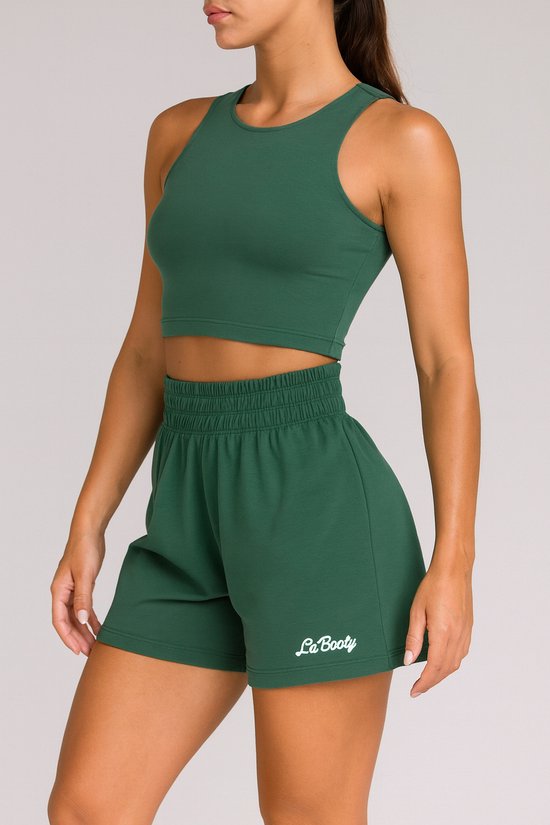 Short dames- katoen- korte broek- donkergroen- zomerbroek- fitness short- strand broek- La Booty- maat XL van La Booty