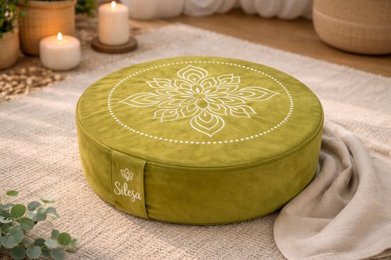 Sileya Meditatiekussen Olijgroen Fluweel - Yogakussen- Meditatie Kussen- Rond van Merkloos
