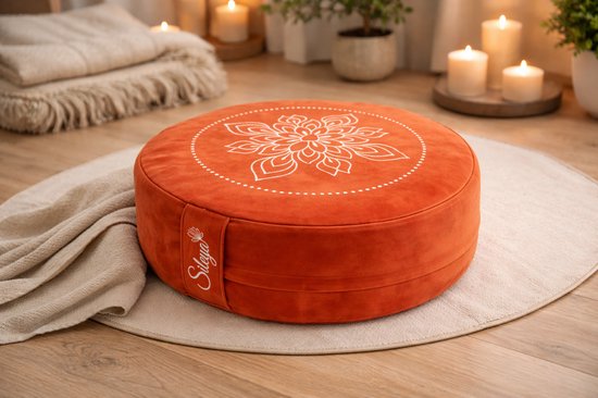 Sileya Meditatiekussen Oranje Fluweel - Yogakussen- Meditatie Kussen- Rond van Merkloos