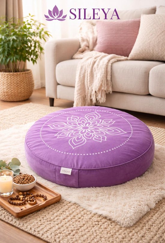 Sileya Meditatiekussen Paars Fluweel - Yogakussen- Meditatie Kussen- Rond van Merkloos