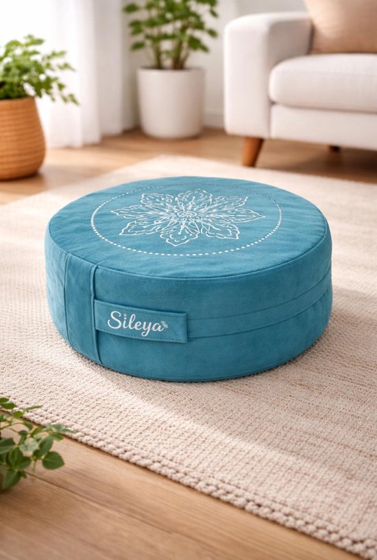 Sileya Meditatiekussen Turkooisbaluw Fluweel - Yogakussen- Meditatie Kussen- Rond van Merkloos
