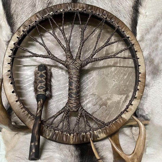 Sjamaan Trommel - Handgemaakte Trommel - Spirit Muziek - Levensboom Symbool - 25 cm Diameter - Bruin