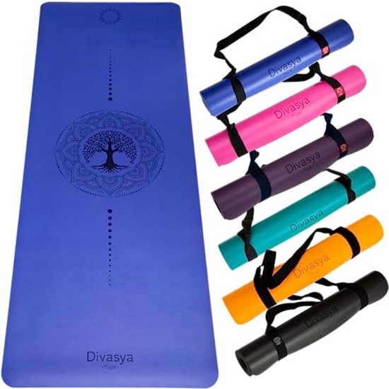 Slipvaste Yogamat van Natuurrubber - Professioneel Gripoppervlak, Extra Breed, Lang en Dik (185x68x0.45cm) met Schouderband van Merkloos