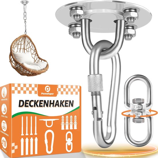 SnelShoppen - 360° Rotatable Ceiling Hook - Rvs Hanghaak voor Stoel, Punching Bag, Gymnastiekringen en Aerial Yoga - Zilver, Tot 400 kg van Snelshoppen