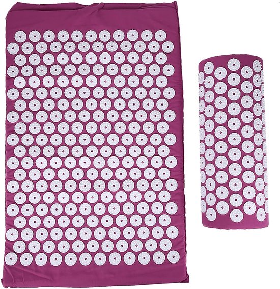 SnelShoppen - Acupunctuurmat Kussenset voor Pijnverlichting en Energiestimulatie - Driedelige Acupressuurmassage Set - Yogamat in Paars - Ideaal voor