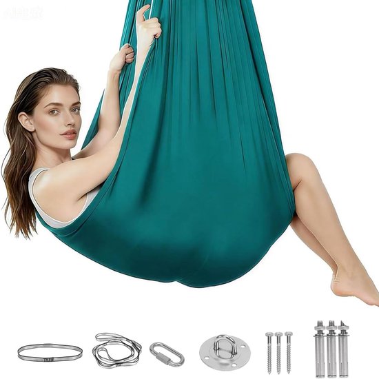 SnelShoppen - Aerial Yoga Hammock Set 150x280 cm - Indoor Swing Yoga Hammock met Fittings - Comfortabele Aerial Yoga Towel - Max 200 kg - Perfect voor