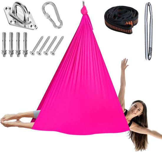 SnelShoppen - Aerial Yoga Hammock Swing Set - Soft en Duurzaam Stof - Yoga Stretching Fitness Band - Compleet Bevestigingsmateriaal - 280 x 150 cm - G van Snelshoppen