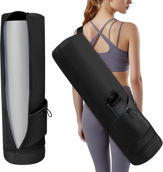 SnelShoppen - Aucuu Yoga Mat Draagtas met Vakjes, Waterdichte Yoga Mat Bag Groot met Verstelbare Schouderband, Fleszak en Nat Compartment, Geschikt vo