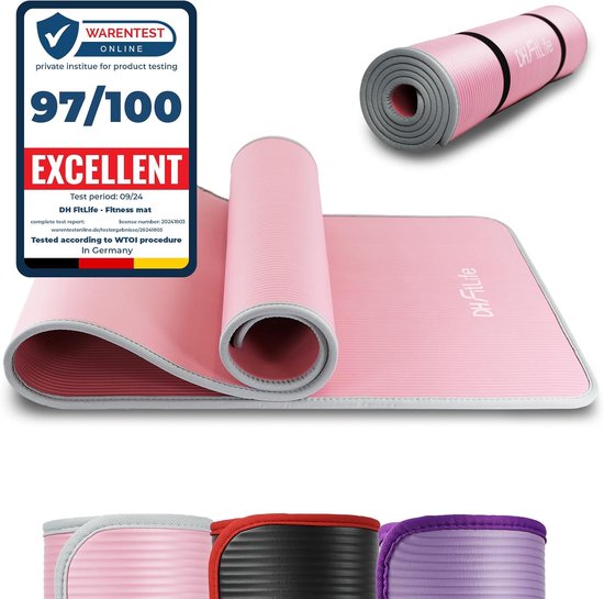 SnelShoppen - DH FitLife Trainingsmat - Fitnessmat, Sportmat, Yogamat, Antislip, Scheurvast, Dikte 1 cm, 183 x 61 cm, Roze, Perfect voor Thuis, Gym, Y
