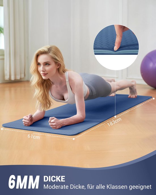 SnelShoppen - Good Nite Yogamat Antislip Oefenmat Fitness Mat 6mm Dikke Gymnastiekmat voor Pilates en Workout voor Vrouwen en Mannen - TPE 183x61cm Do