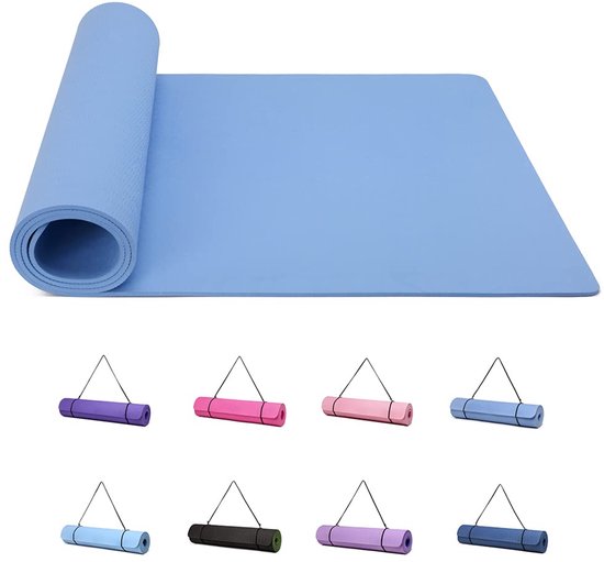 SnelShoppen - Good Nite Yogamat Oefenmat Pilates Fitness Mat Antislip Dikke 6mm Hoge Dichtheid Gymnastiekmat 183x61 cm Hemelsblauw voor Thuis Workout