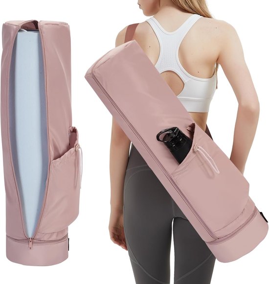 SnelShoppen - Grote Yogamat Tas met Draagriem en Flesvak, Nat Compartment voor Pilates Mat, Lange Rits, Geschikt voor Dikke Matten, Perfect voor Yoga van Snelshoppen