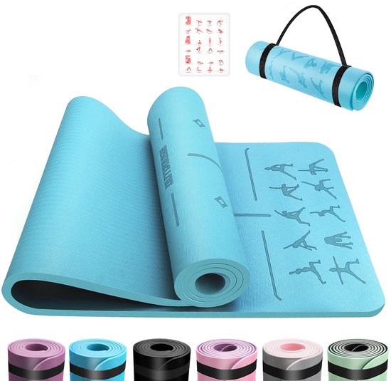 SnelShoppen - Gymnastiekmat TPE Extra Dik Antislip Yoga Pilates Aerobic Meditatie Fitnessmat 183 x 61 cm met Draagriem en Tas - Huidvriendelijk en Per van Snelshoppen