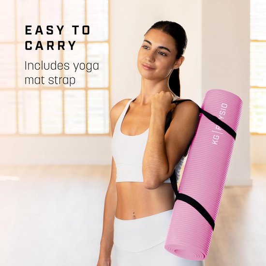 SnelShoppen - KG Physio-yogamat NBR Antislip Oefenmat met Yogamat-Riem 183 cm x 60 cm x 1 cm - Ideaal voor HiiT, Pilates, Yoga en Thuistrainingen van Snelshoppen