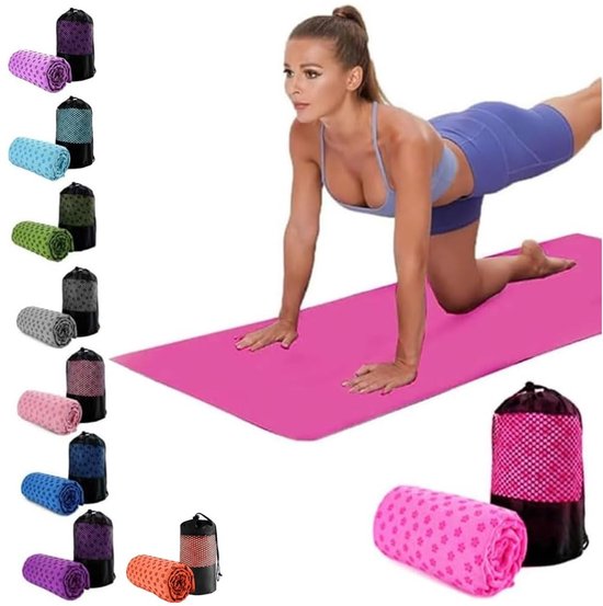 SnelShoppen - Oaygat Yogamat Handdoek 24" x 72" - Zweetabsorberend Sneldrogend Yoga Deken - Antislip Hot Yoga Mat met Mesh Draagtas voor Bikram, Pilat van Snelshoppen