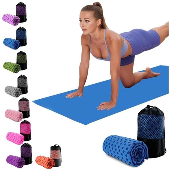 SnelShoppen - Oaygat Yogamat Handdoek 61x182,9 cm Antislip Sneldrogend Yoga Deken Mat met Mesh Draagtas - Absorberende Warme Yogahanddoek voor Bikram van Snelshoppen