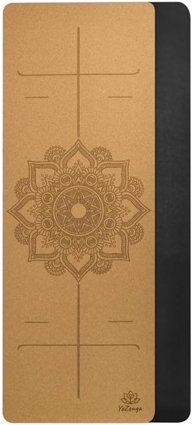 SnelShoppen - Premium Yoga Mat Natuurlijke Kork Mandala | Antislip Yoga Mat voor Studio en Thuis | Inclusief Gratis Draagriem | 183x61cm | Cork/Zwart