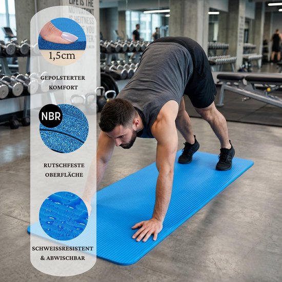 SnelShoppen - Winder Home Yogamat, Fitnessmat Antislip, Dikke Trainingsmat, Gymnastiekmat, Sportmat Groot Blauw (185 cm) voor Thuis en Sport
