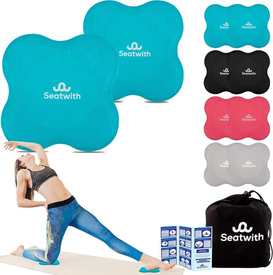 SnelShoppen - Yoga-kniebeschermer set van 2 kniekussens met transporttas + trainingshandleiding PDF, optimale ondersteuning voor knieën, polsen en ell