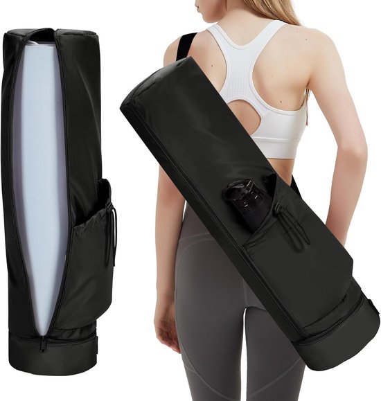 SnelShoppen - Yoga Mat Bag Large met Draagriem, Fleshouder en Vochtige Zak, Lange Pilates Mat Tas met Volledige Rits voor Dikke Mat