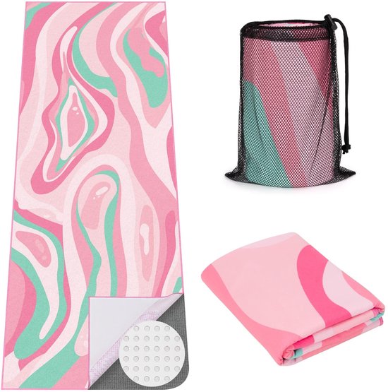 SnelShoppen - Yoga Mat Towel met Hoekzakken, Antislip Microvezel Mat Cover voor Hot Yoga, Pilates en Fitness, 178 x 66 cm, Roze van Snelshoppen